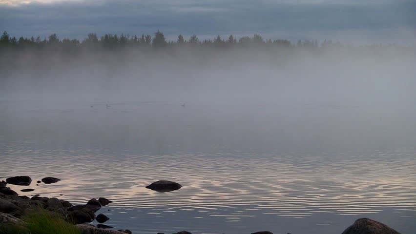 fog and ripples on a lake