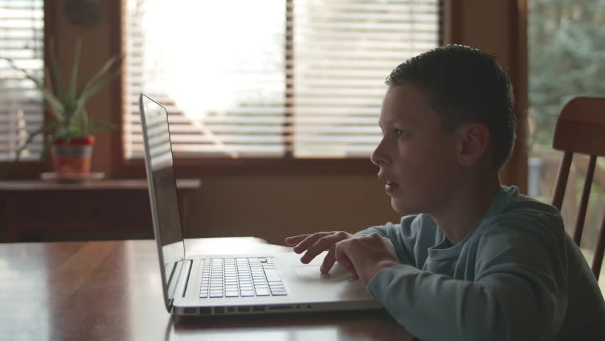 Young Pre-Teen Boy Typing and Browsing Laptop Computer then Watching Video and Smiling | Shutterstock HD Video #13041737