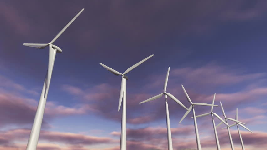 animated wind turbines row loop-able 3d Stock Footage Video (100%