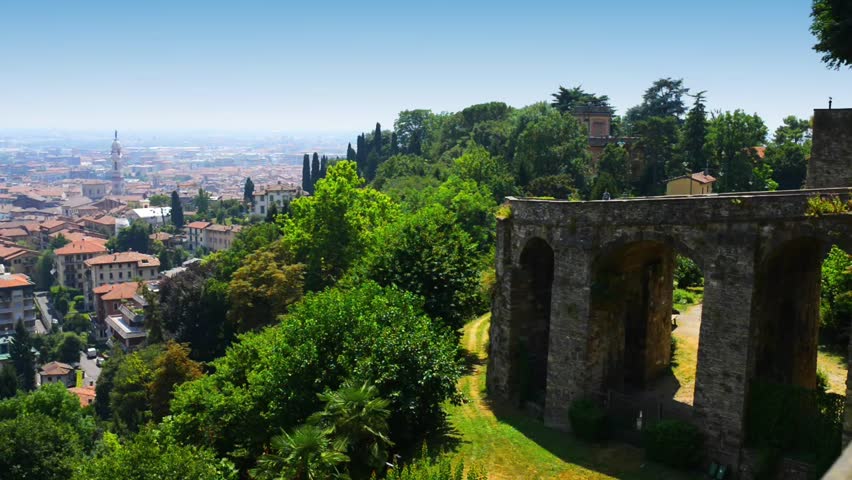 Bergamo is a city in Lombardy, Italy. The foothills of the Bergamo Alps begin immediately north of the town.