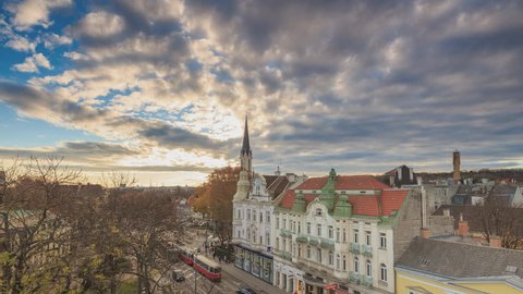 VIENNA- NOV 11, 2015: Morning Cityscape near Schonbrunn Palace in Vienna, Austria. Vienna (Wien) is the capital and largest city of Austria, and one of the 9 states of Austria. (4K Timelapse)