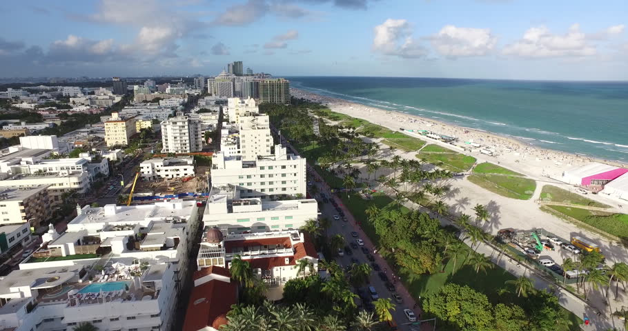 Aerial of South Beach Miami and the Blue Ocean of Florida