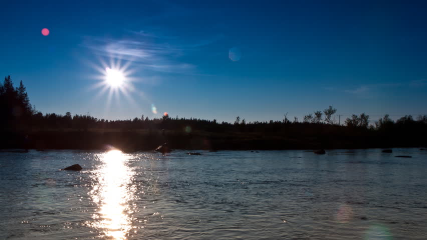 clear sky at sunset on the river, timelapse