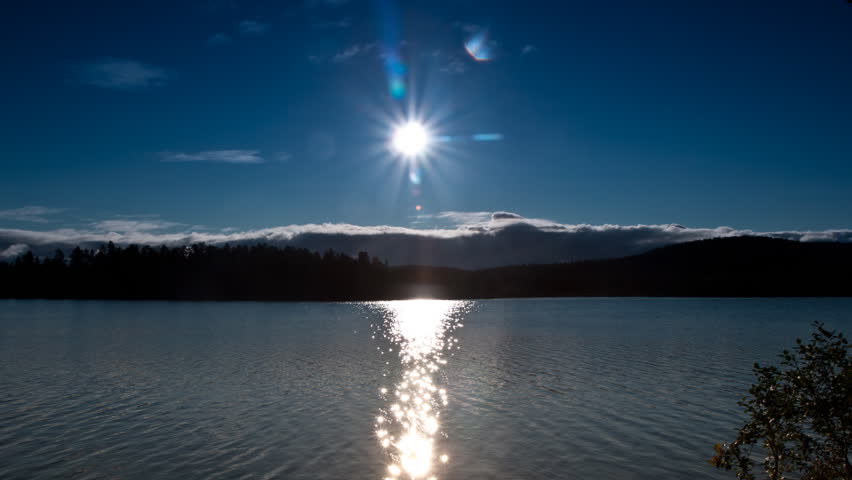 clouds and sun over the lake, timelapse