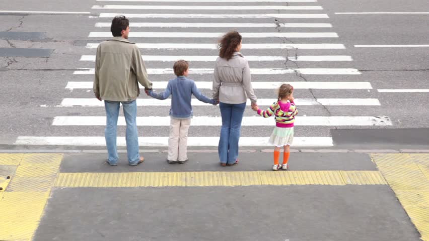 Parents Their Two Kids Cross Road Video De Stock Totalmente Libre De