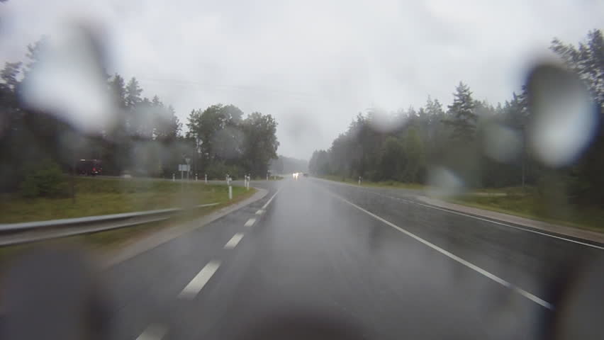 driving in the rain, rear view