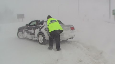 Ontario, Canada December 2010  Winter snowstorm and blizzard leaves thousands stranded on highway in extreme conditions
