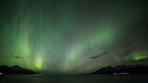 northern lights in the mountains in Norway in a timelapse movie