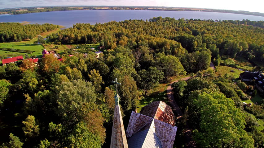 The Aksi church in the center of the trees in the forest of Tartu county in Estonia
