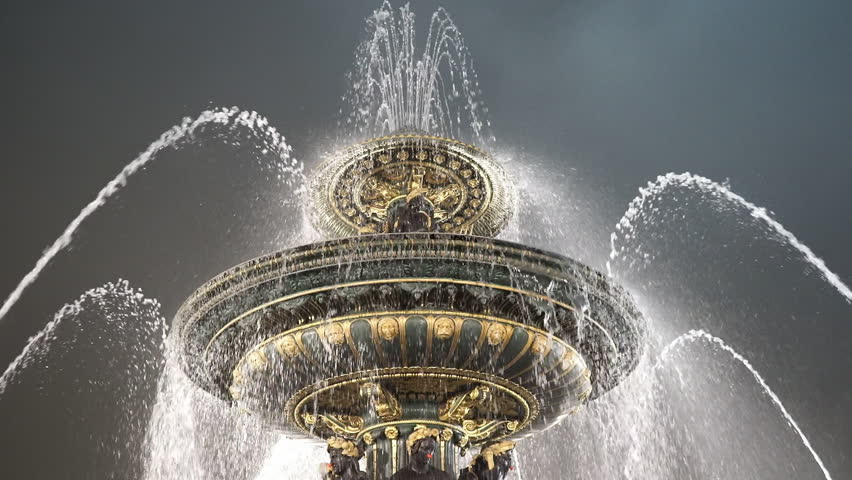 Night shot of famous fountain at Place de la Concorde Paris