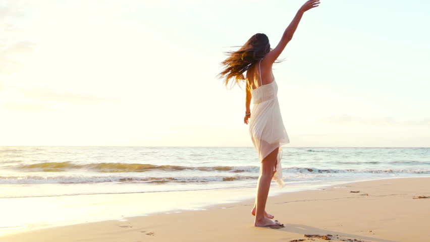 SLOW MOTION Beautiful Girl Walking Barefoot on Wet Sand Tropical Island Beach Sun Lens Flare  Royalty-Free Stock Footage #13121852
