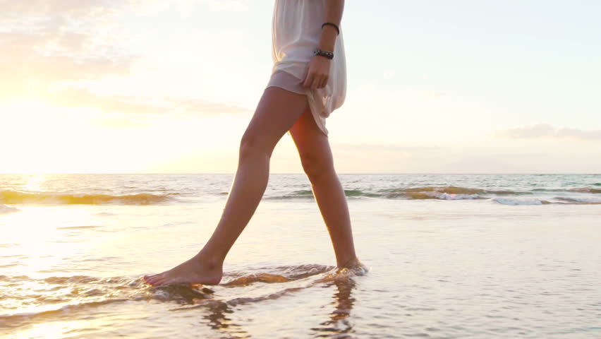 Legs Feet Beautiful Girl Walking Barefoot on Wet Sand Tropical Island Beach Sun Lens Flare Slow Motion Royalty-Free Stock Footage #13121855