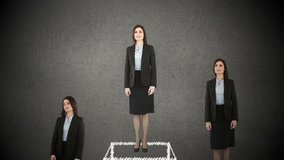 Composite video of businesswoman on podium against black background