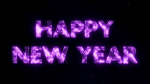 Bright flood lights form the Happy New Year text. Purple tint. Seamless loop. Ultra HD - 4K Resolution. More color options available in my portfolio.