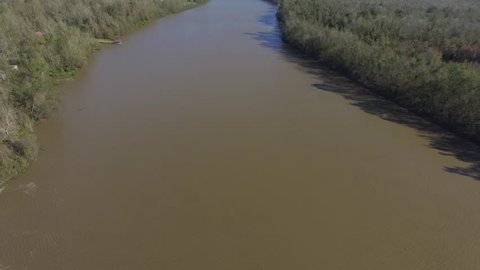 Aerial shot of Louisiana bayou and muddy river