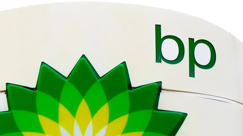 AMES, IA/USA - AUGUST 6, 2015: BP gas station exterior sign. BP is a British multinational petroleum company.