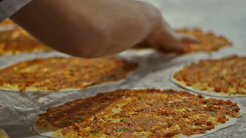 Roll Out turkish pizza called Lahmacun in Turkish