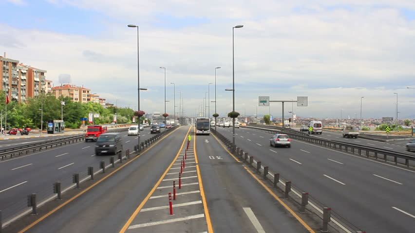 High speed public buses moving on express way in Istanbul