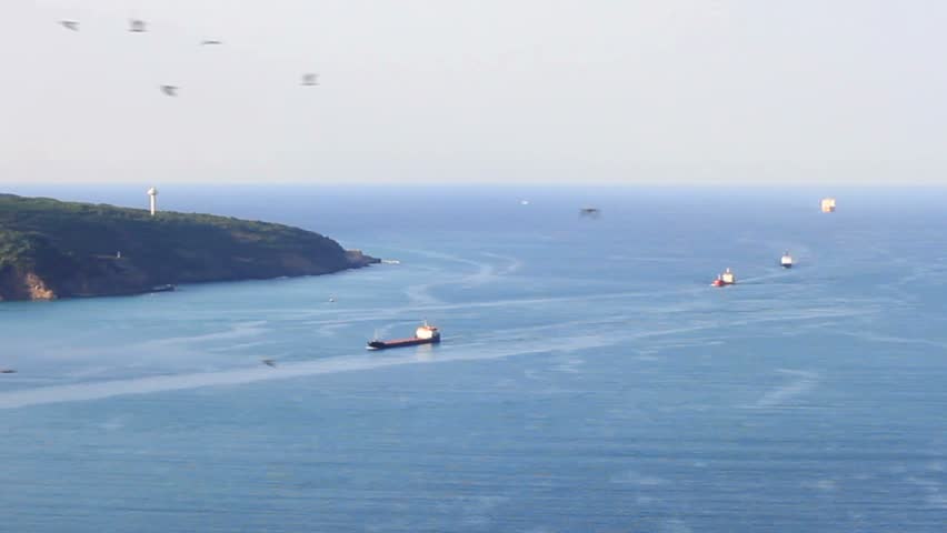 Cargo container ship line in to Bosporus sea. 