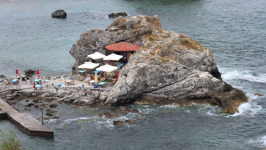 A cafe on rocky shore of Sile. Istanbul, Turkey 