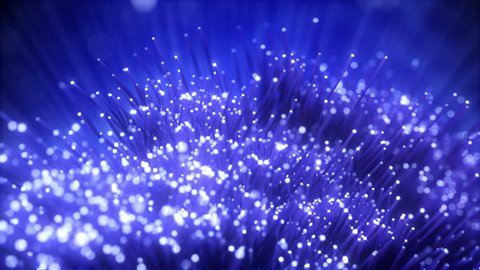 Growing bunch of optical fibers. Distribution of the light signal. Used for high speed internet connection. 4k Ultra HD loopable technology animation.