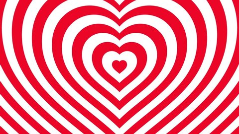 Love hearts expanding abstract background loop red and white