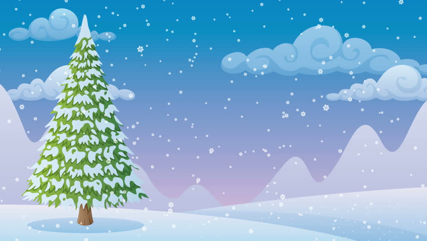 winter landscape 2 cartoon christmas tree Stock Footage Video (100%