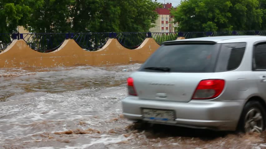 UFA, RUSSIA - JULY 10: FloodingÂ in town streetsÂ after torrential rain,