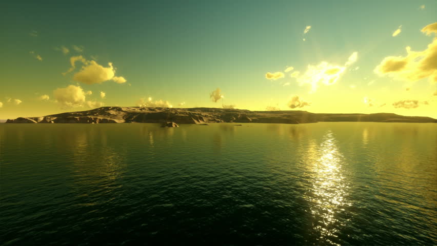 Tropical island,camera fly over sea, time lapse sunrise