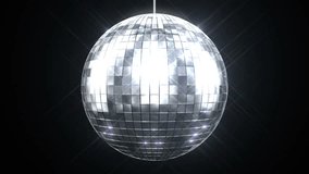 Beautiful Disco Ball Spinning seamless with Flares on Black Background. Loop-able isolated 3d animation of Mirrorball. HD 1080.