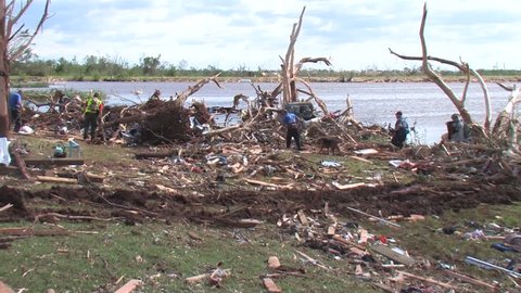 CIRCA 2010s - U.S. army personnel help cleanup after a devastating tornado in Piedmont, Oklahoma in 2011.