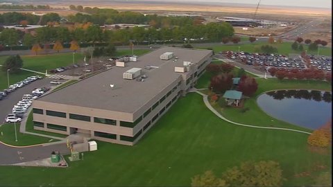 CIRCA 2010s - Aerials over the Pacific Northwest National Laboratory, or generic office, lab or research facility.