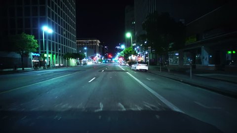 Driving Plates LA Night Wilshire Blvd 01 Front View East bound at Western Ave Korea Town