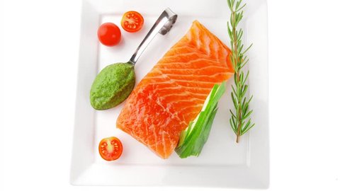 smoked salmon fillet 1080p on plate with sauce 1920x1080 intro motion slow hidef hd
