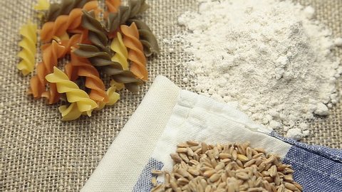 Rotate Pasta flour and wheat on sacking