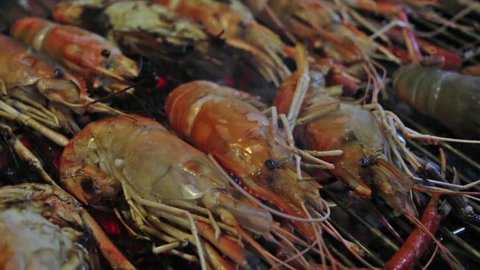 grilled shrimp bbq at night 