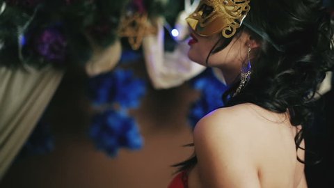 Beautiful sexy lady in the mask in the New Year's Eve