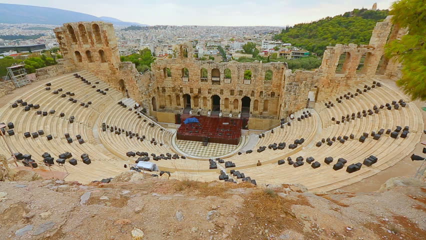 Top view of Odeon of Herodes Atticus, classical stone theater for music concerts
