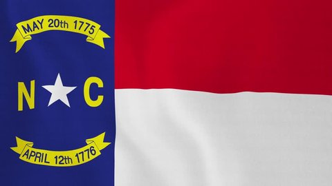 Loopable: North Carolina flag. Flag of state North Carolina waving in the wind. Seamless loop. Made from ultra high-definition original with detailed fabric texture. (av4493c)