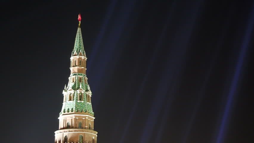 Tower of the Moscow Kremlin. Night view. Shooting movies in 4K and downscale to Full HD. Without color correction.