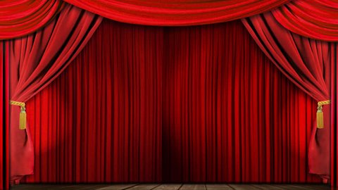 High definition clip of an opening red stage curtain. Animated mask for easy composition added