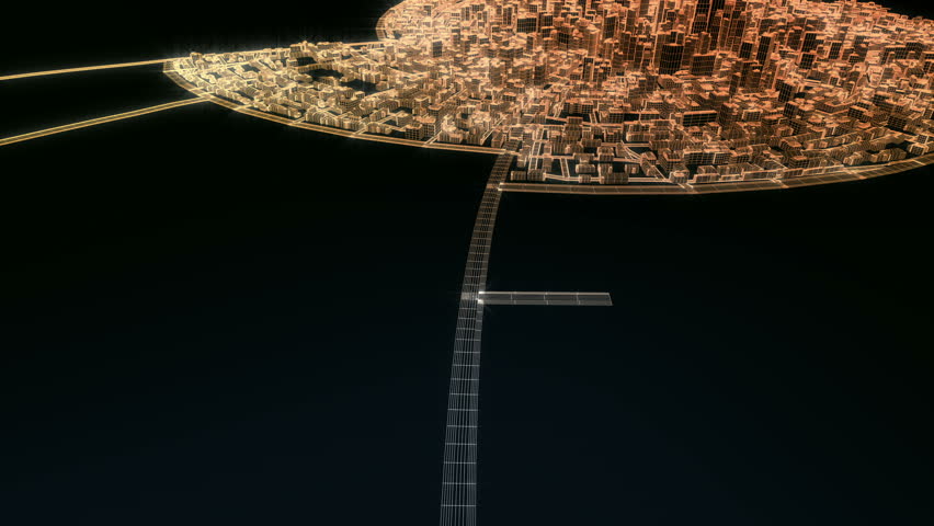 Flying in the city, sketch, edges glow