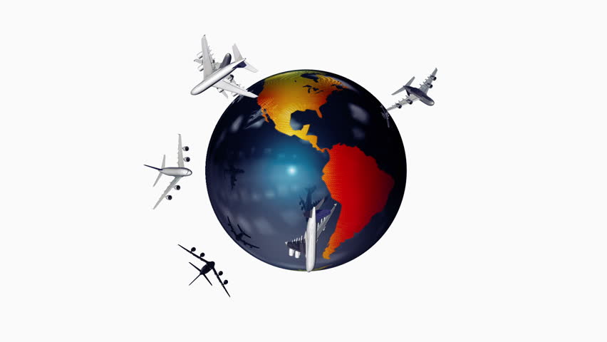 Earth and Air Traffic, white background, Alpha, loop