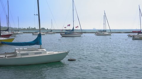 Sail boats moored in harbour, Toronto, Ontario, Canada
