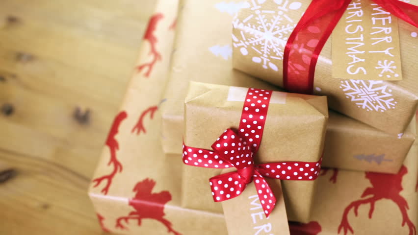 brown wrapping paper and ribbon