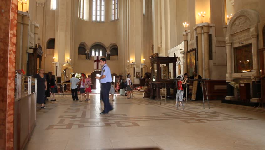 TBILISI, GEORGIA - JULY 14: Interior St. Trinity (Sameba) Holy Trinity Cathedral
