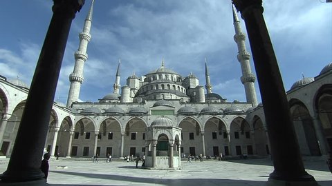 Sultan Ahmet Mosque. Blue Mosque in Istanbul. Camera is moving to inside of mosque. 