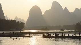 China Guilin landscape , HD real-time video , the beautiful scenery of Yangshuo on the Li River
