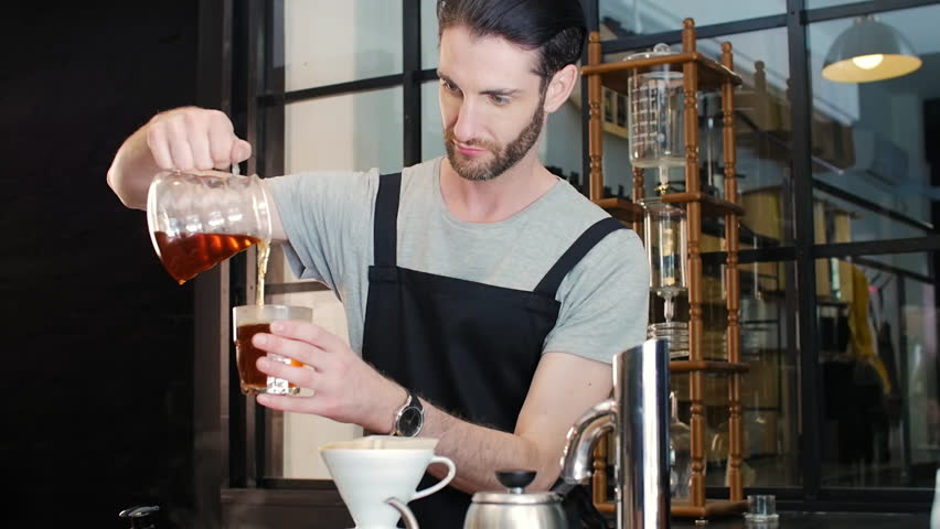 Hipster Barista with Beard Pours Stockvideoklipp (helt royaltyfria) 13300616 | Shutterstock