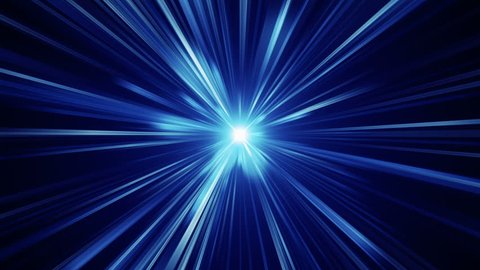 Abstract background with fast flying light streaks. Animation of speed flying into glowing tunnel. Animation of seamless loop.